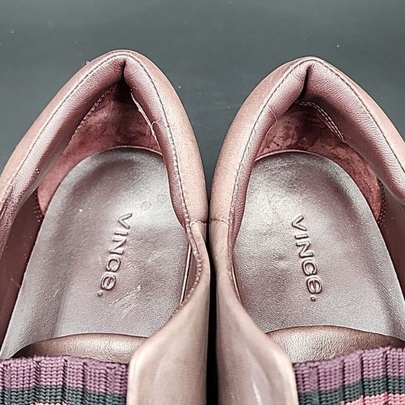 Vince Cantara Leather Slip On Sneakers Burgundy Size 9 US 39 EU Platform Knit - Picture 13 of 14